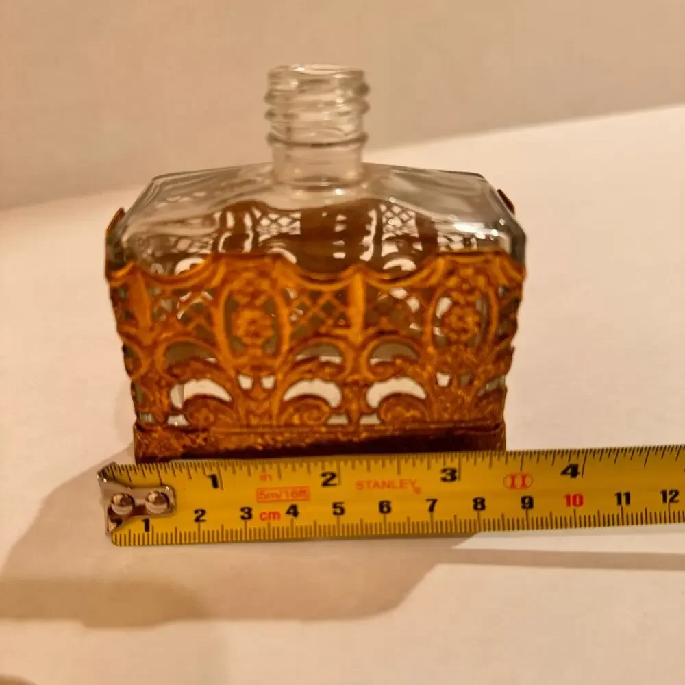 Vintage Perfume Bottle Ornate Footed Gold Filigree Cologne Vanity‎ No Perfume